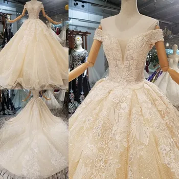 شراءفساتين زفاف للنساء من Vestido De Noiva موديل 2020 مصنوعة حسب الطلب ملابس زفاف للنساء رداء دي ماري زواج العروس الدانتيل الترتر تول ثوب WD204