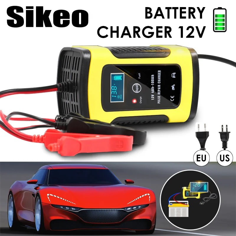 

Car Battery Charger 110VTo220V Intelligent LCD Display Full Automatic Smart Fast for Auto Motorcycle LeadAcid Batteries Charging