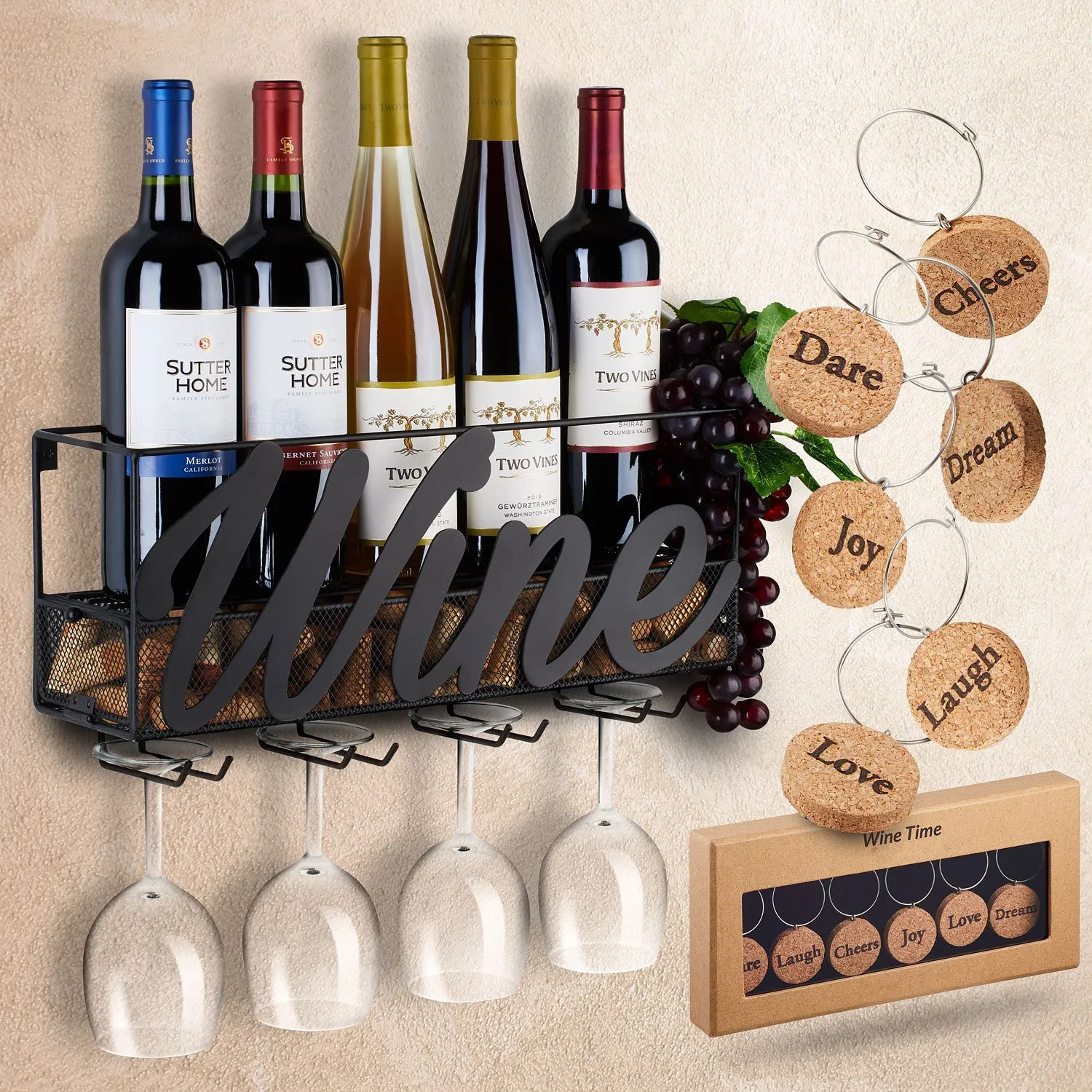 Metal Wall Mounted Wine Rack Bottle Glass Holder Cork Storage 42x10x21cm Home Kitchen Storage Rack Wine Racks Aliexpress