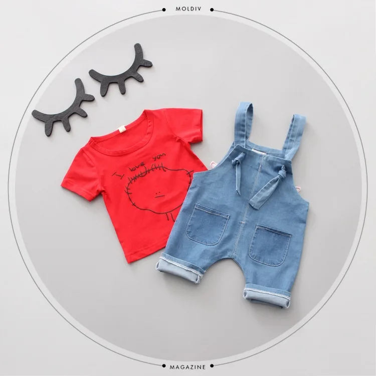 

Boy girl children clothing summer sets fashion kids casual cartoon cute T-shirts bib pants overalls suits