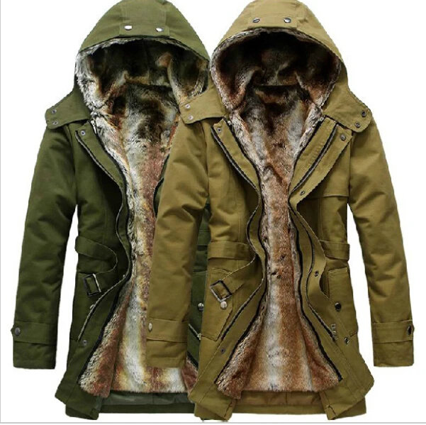 HOT 20 Long Thicken PARKAcoat men outdoors jacket faux fur lined jacket mens winter trench coat with hood fashion Slim fit-in Parkas from Menu0027s Clothing ...