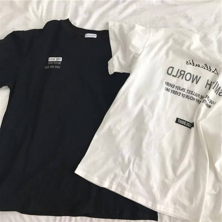 T-shirts Women 2020 Chic Solid BF Loose Ulzzang T-shirt Top Tee Womens Letter Print School Couple Korean Style Hip Hop All-match