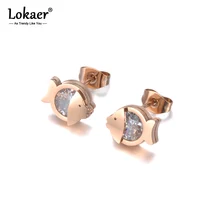 Lokaer, модные, титановые, нержавеющая сталь, маленькие серьги-рыбки, розовое золото, CZ Кристалл, животные, серьги, ювелирные изделия для женщин, девушек, E19159