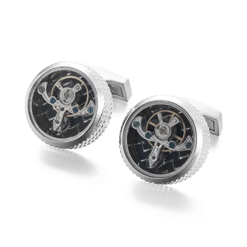VAGULA 3 цвета Высокое качество Движение Турбийон Запонки дизайнерские запонки стильные Стимпанк Шестерни часы манжеты - Окраска металла: bright silver 631