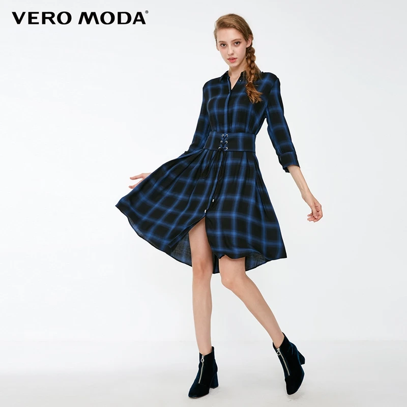 Vero Moda Новое Женское Платье-рубашка в клетку с декоративным поясом на талии | 3184SZ507