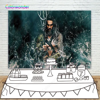 

Superhero Series Theme Photographic Background Aquaman Arthur Holding the Harpoon with Waves 7x5ft Fairy Tale World Backdrops