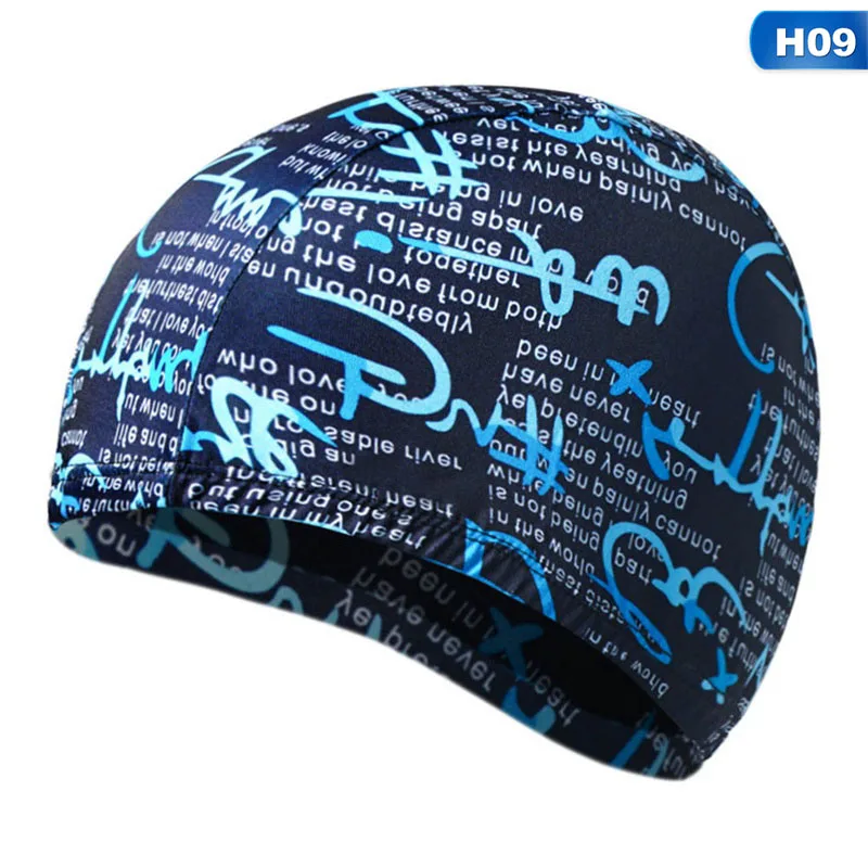 Hot Stylish Unisex Swimming Cap Waterproof Flexible Swim Pool Hat For Adult Men Women Kids 1PCS Elastic Fabric Swim Cap - Color: 09