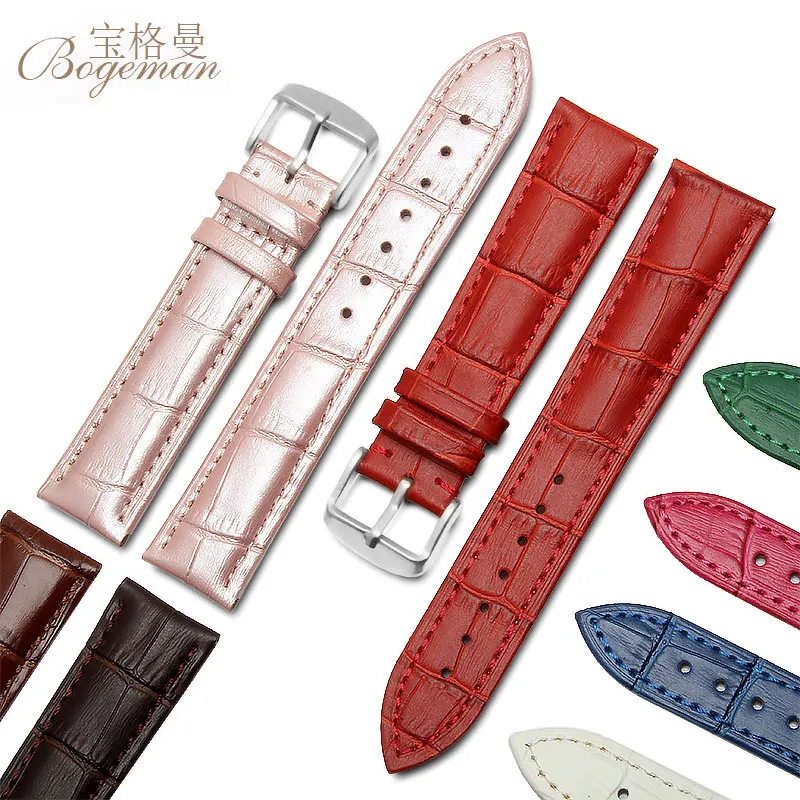 Bogeman 12 14 16 18 19 20 21 22mm Real Calf leather Strap for Hours Black Brown Alligator Grain