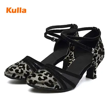 

Leopard Closed Toe Dance Shoes Latin Salsa for Women High Heels 5.5cm Modern Ballroom Jazz Dancing Shoes Soft Sole Adult Sandals
