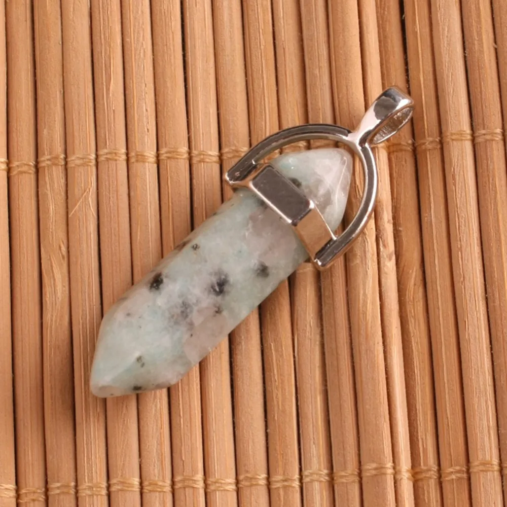 

Hexagonal Column Natural Crystal Stone Charms Pendent Lotus Jasperss Amethyste Pendulum For Women DIY Jewelry Hot Sale