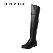 FUN VILLE 2017 New Fashion winter font b Women b font over the knee Boots Genuine