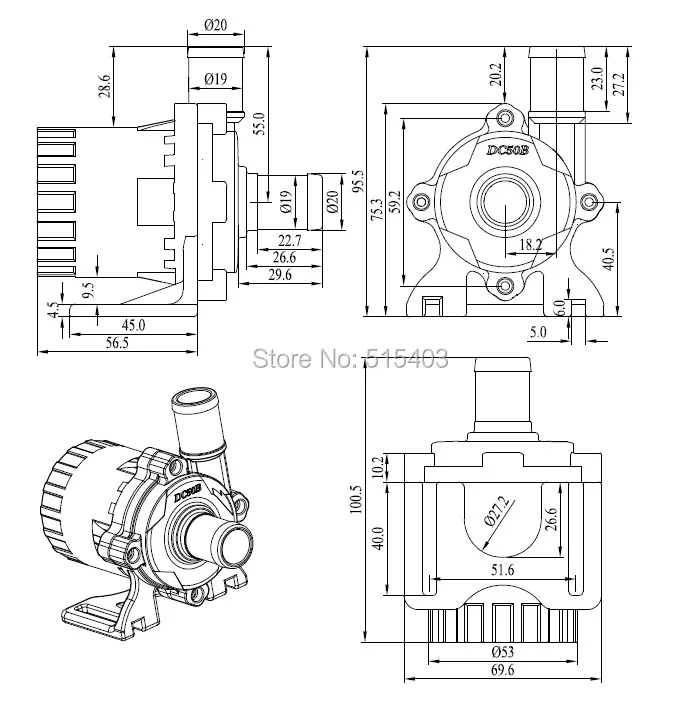 Dimensions of pump