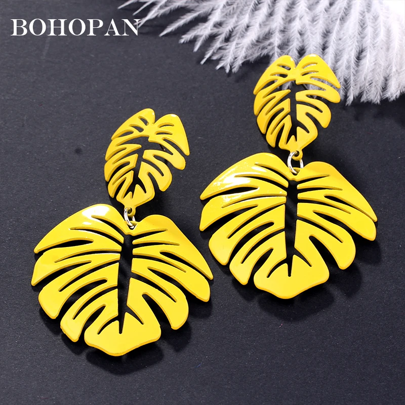 

Fashion Alloy Drop Earrings For Women 6 color Large Banana Leaf Earrings Hollow Design Boho Jewlery pendientes mujer femme Gifts