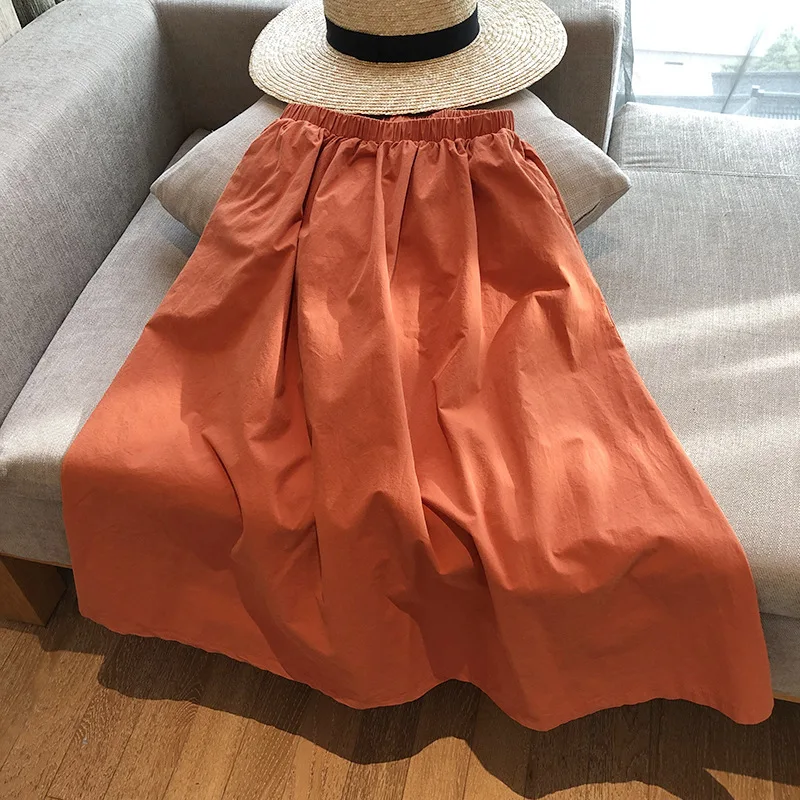Летняя модная женская оранжевая юбка макси с высокой талией свободные японские стильные летние длинные юбки