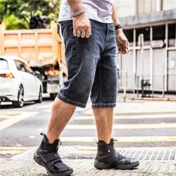 2019 черный джинсы-Карго короткие для мужчин большой размер плюс большой 40 42 44 46 48 летние горячие Бермуды джинсовые Капри бриджи по колено