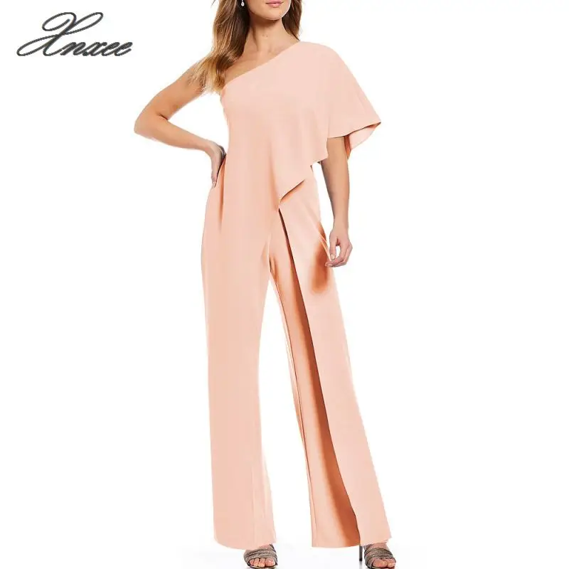 Женские комбинезоны с вырезом-лодочкой, белый комбинезон, длинные широкие брюки с вырезом-лодочкой, однотонный комбинезон, элегантные вечерние комбинезоны - Цвет: Розовый