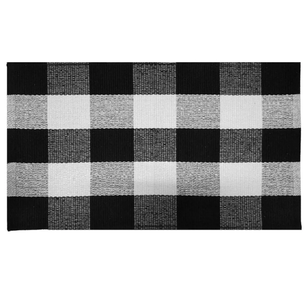 100 Cotton Black/White Buffalo Check Doormat Hand woven Checkered