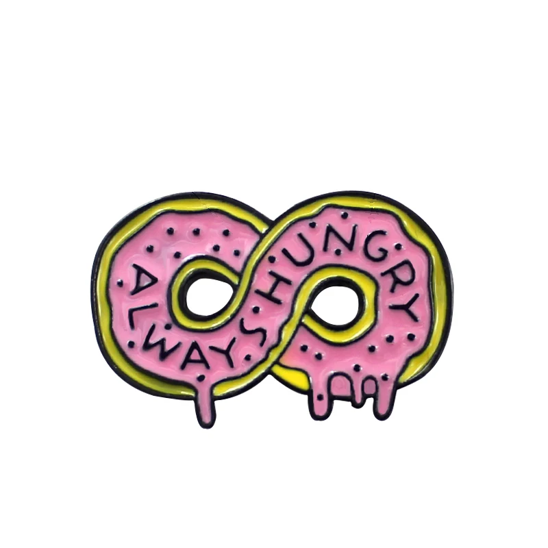

ALWAYS HUNGRY Pink Donut Golden Enamel Brooch Lucky Number 8 Badge Pin Personality Trendy Sweater Backpack Jewelry Accessories