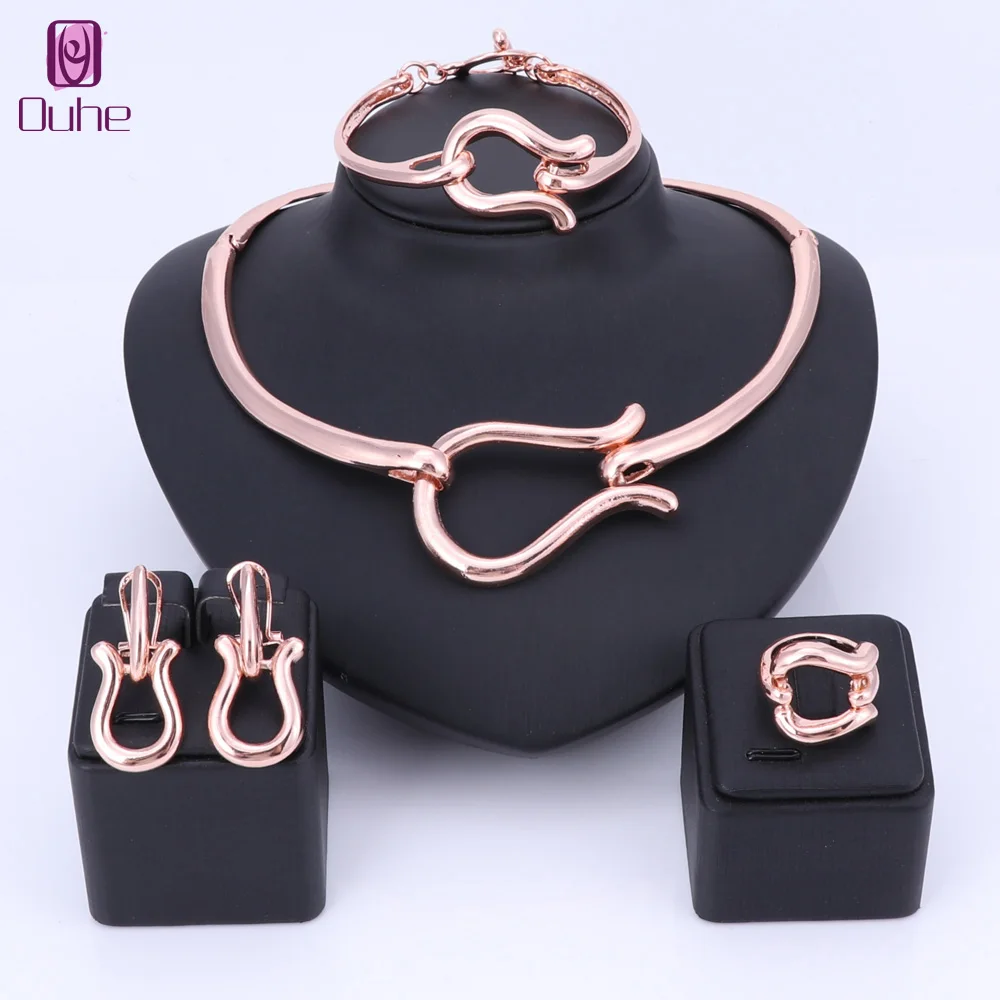 Комплект из колье серёг и кольца под розовое золото|african fashion jewelry sets|african setfashion set |