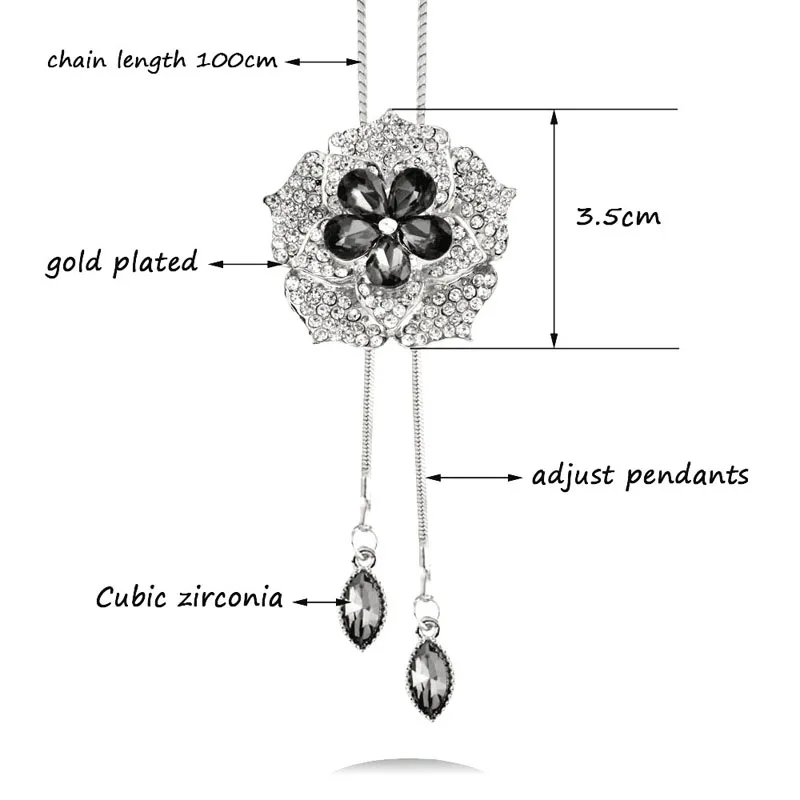 SINLEERY красивый серый синий кубический цирконий цветок кулон длинное ожерелье Отрегулированная цепь серебряный цвет женские ювелирные изделия MY045 SSB