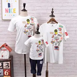 Одинаковые комплекты для семьи; футболка Летняя одежда эластичная хлопковая ткань граффити красочные активные детская одежда для