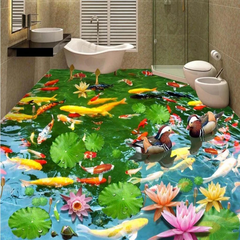 beibehang mandarin duck Custom Photo Wallpaper 3d flooring Hotel Bathroom Mural Self-adhesive Waterproof Floor Wall paper roll