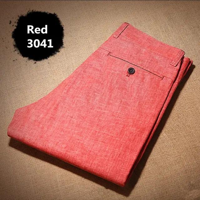 Plus Size Red Linen Pants Men 2016 Full Length Regular Fit Summer