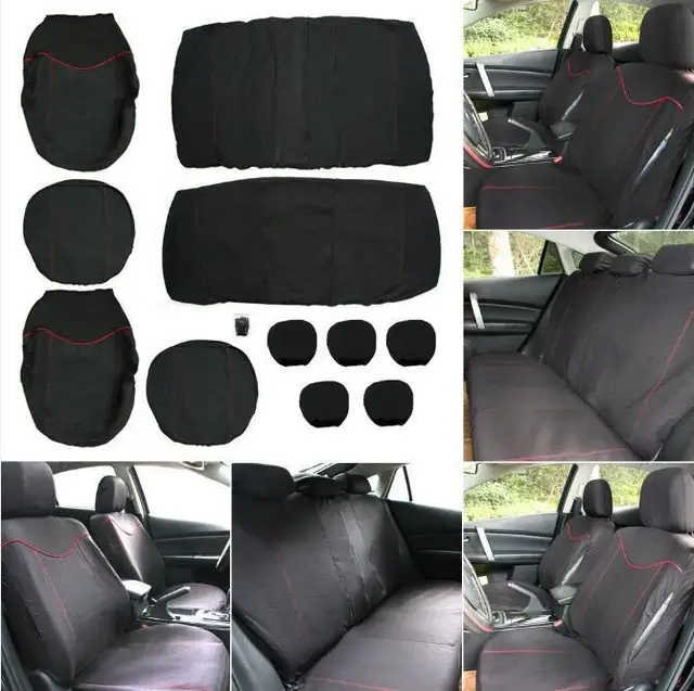 New Universal 11PCS Car Seat Cover Front Bench Covers Wheel Set Black