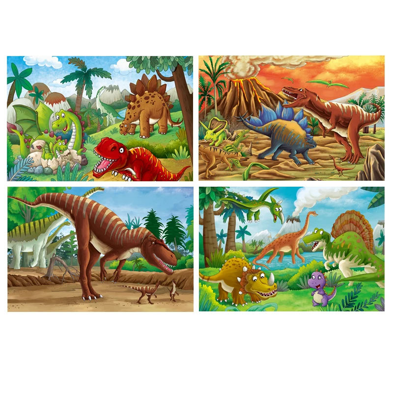 100 Pieces Cartoon Animals Kids Jurassic Dinosaur Jigsaw Puzzles Baby Learning for Children Toys Educational Games Paper Puzzles