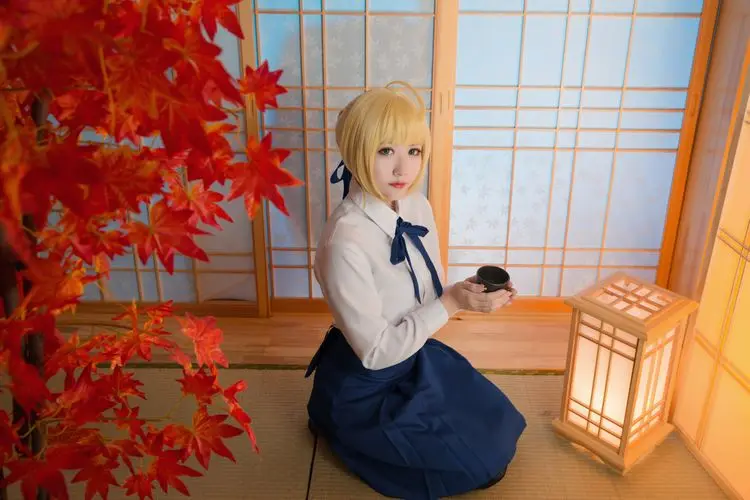 Костюм для косплея аниме Fate/Stay Night Saber Arturia Pendragon школьная форма наряд с синей юбкой