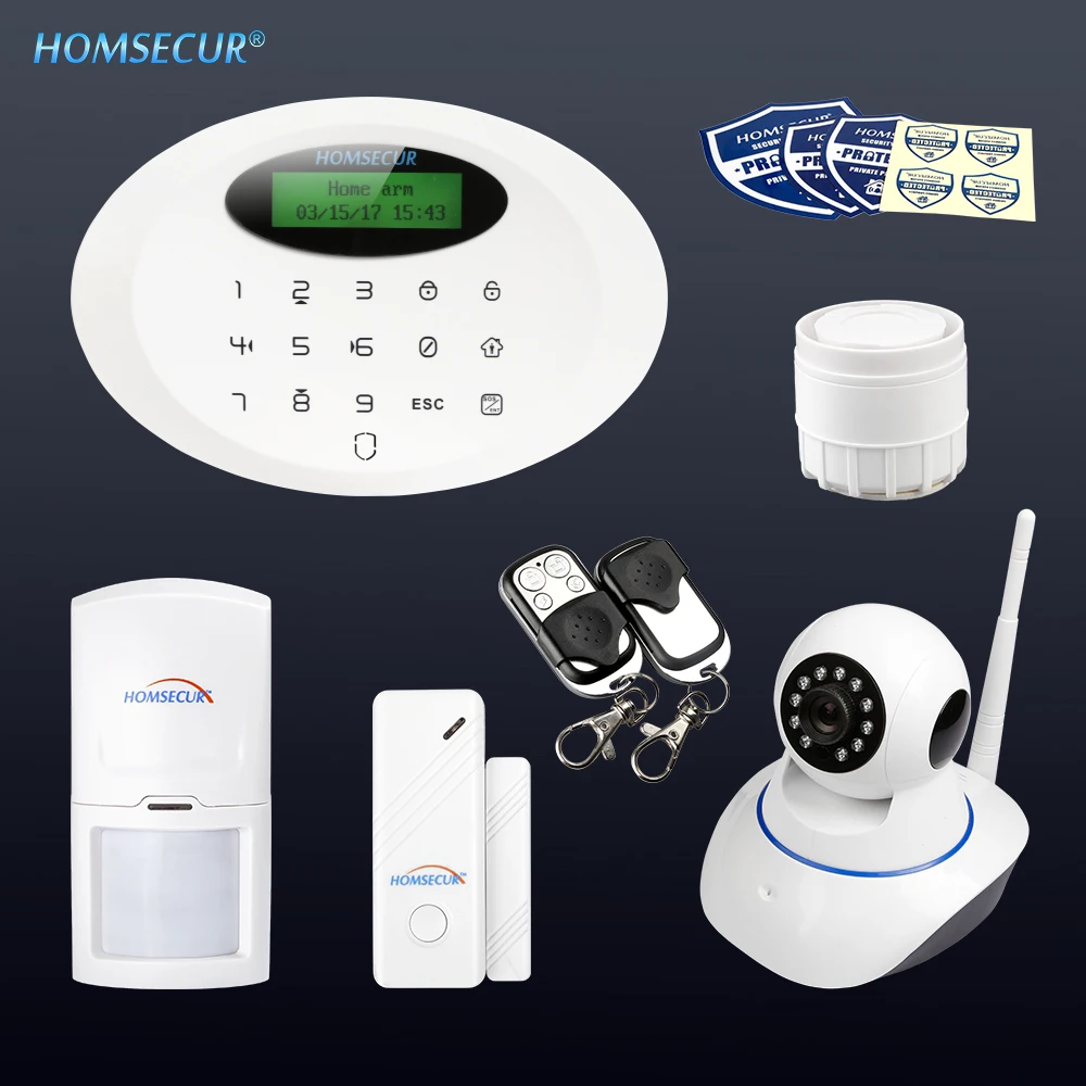 

HOMSECUR Wireless GSM SMS Autodial Burglar Intruder Alarm System With IP Camera