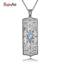Szjinao подвеска «сделай сам» из стерлингового серебра 925 пробы аксессуары синий Аквамарин Винтажные Ювелирные изделия для женщин гравировка украшения со стразами