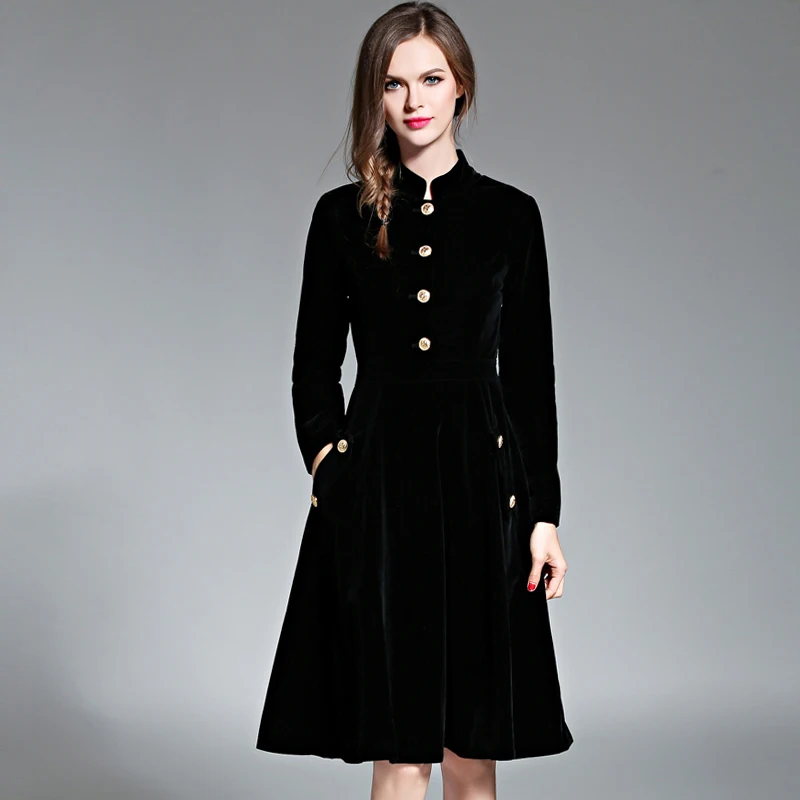 Женское платье с длинным рукавом винтажное черное а силуэта|dress maxi|fashion women dresswomen