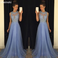 Лавандовые платья для выпускного вечера, кружевные шифоновые платья с аппликацией из бисера и кристаллов, Формальные Длинные платья для подружек невесты, трапециевидные платья с вырезом лодочкой и молнией сзади