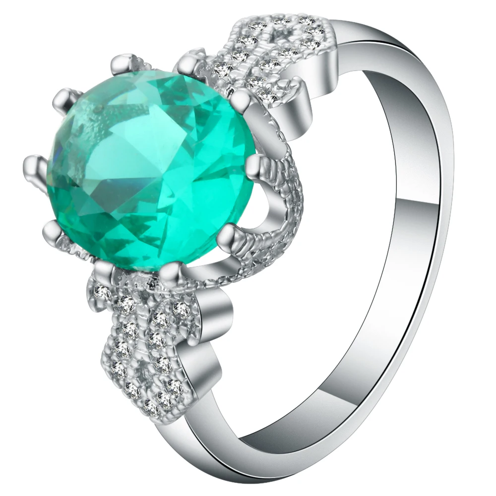 New Trendy Light Blue Zircon Stone Crown Ring Jewelry
