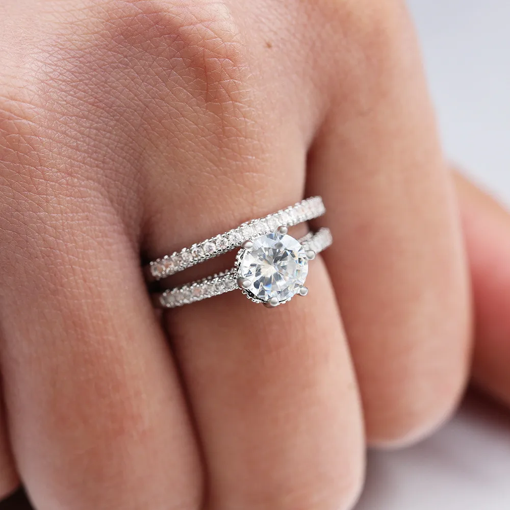 2 шт./компл. обручальные кольца палец кольцо 0,8 Ct Принцесса полудрагоценные камни для женское циркониевое кольцо комплект 3 носить дизайн модные обручальные кольца