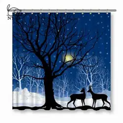 NYAA снег Зимний лес пейзаж с двумя оленями занавески для душа полиэстер ткань шторы домашний декор