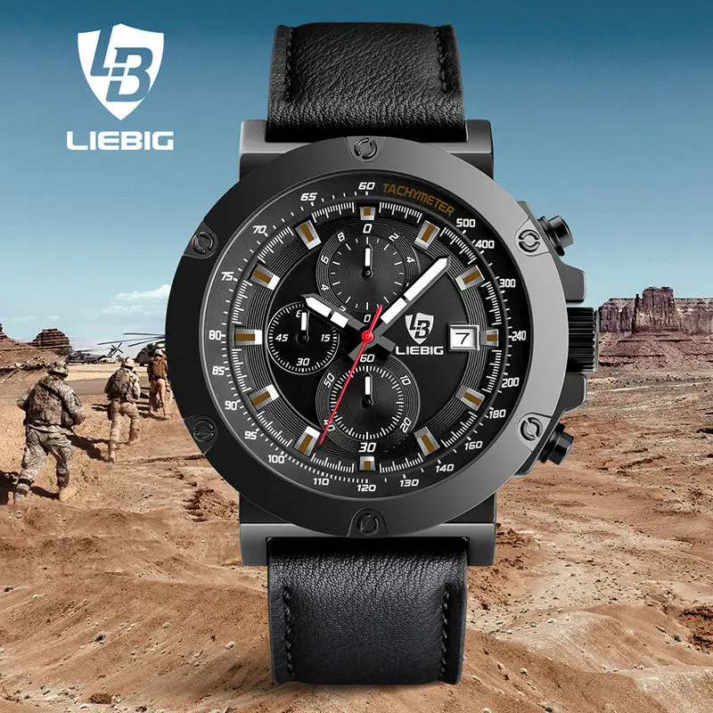 

LIEBIG Men Quartz Watches Top Luxury Brand Sport Watch Military Watch Leather Waterproof Business Wristwatches Relogio Masculino