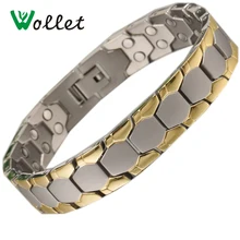 Ювелирных Wollet Магнитная чистый Титан браслет для Для мужчин модные Healing Energy магнит Золотая Цвет