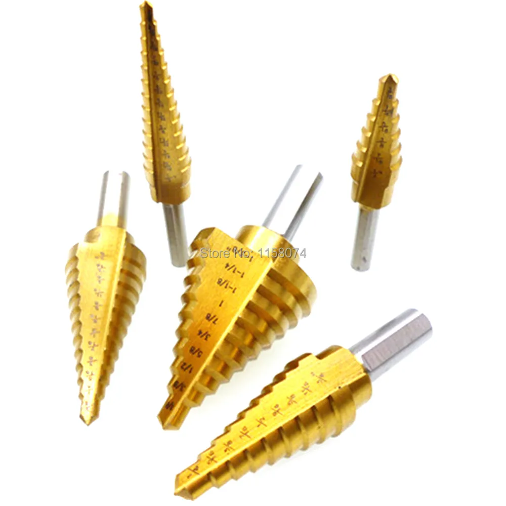 5pc Titanium 10 Step Drill Bit 1//4/" to 1-3//8/" Inches Tool for Metal Plastic Wood