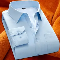 Рубашка осень и зима новая мужская плюс бархат толстый теплый однотонный деловой Повседневный тонкий большой размер S-5XL рубашка с длинными