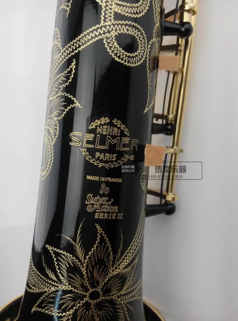 

FREE SHIPPING EMS France Selmer 802 soprano Sax integral pipe / wind B flat black paint gold sound carved