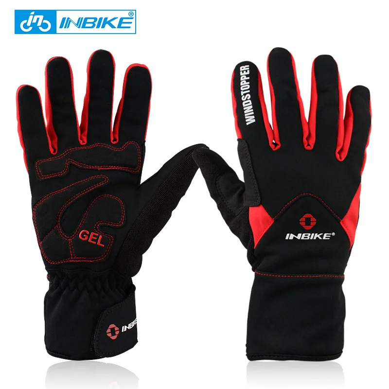 INBIKE Bike font b Gloves b font Winter Thermal Windproof Warm Full Finger Cycling font b