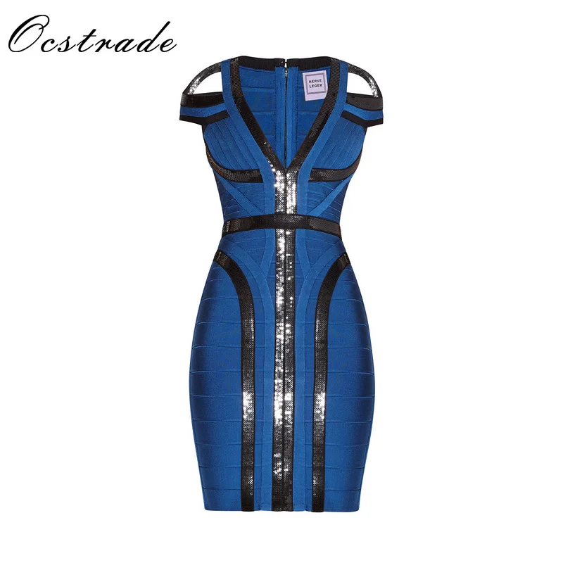 Ocstrade 2017 Zomer Vrouwen Sequin Bandage Jurk Mini Sexy Hollow Out Diepe V-hals Bodycon Celebrity Party Bandage Jurken Blauw Ocstrade 2017 Zomer Vrouwen Sequin Bandage Jurk Mini Sexy Hollow Out Diepe V-hals Bodycon Celebrity Party Bandage Jurken Blauw
