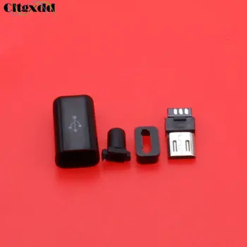 

cltgxdd DIY Micro USB charging jack socket interface connector Type B Male plug 5 pin Four Piece Assembly ,Black plastic cover