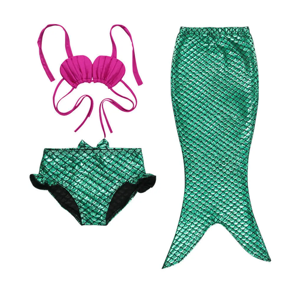 Костюм русалочки для девочек комплект из 3 предметов костюм для плаванья комплект бикини для девочек купальный костюм Праздничный костюм Размер 100-150 для от 3 до 9 лет