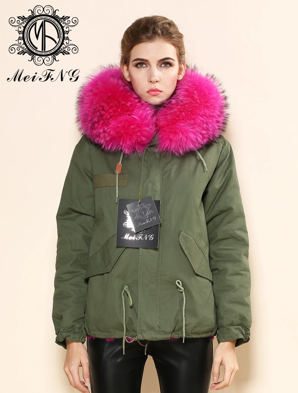 Мода итальянский стиль Женская Мужская зимняя куртка с мехом енота и кролика парки