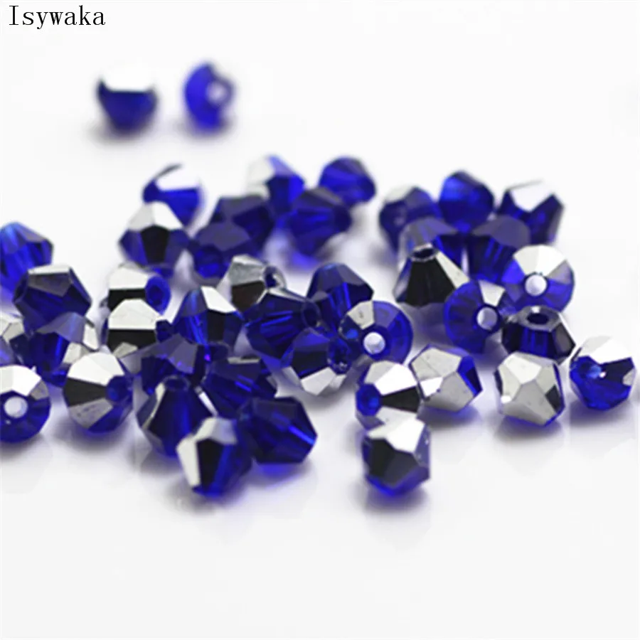 Deep Blue Silver Isywaka U Choice 100 шт 4 мм двухконусные Австрийские хрустальные бусины очаровательные стеклянные бусины Свободные разделительные бусины для рукоделия изготовления ювелирных изделий - Цвет: Deep Blue Silver