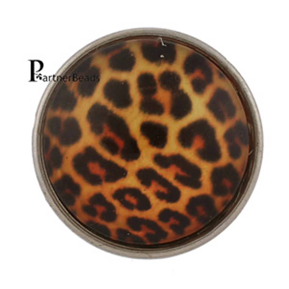 

10pcs/ lot Fixed Mixed Printing leopard print Glass 18mm Snap Buttons DIY Findings Fit Handmade Bracelet for women KB2502-AA