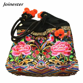 

Chinese Featured Ladies Embroidery Everyday Roomy Hand Tote Ethnic Canvas Shoulder Bag with Hairt Balls Summer Beach Casual Bag